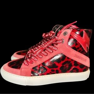 Zadig & Voltaire Women's High Flash Shiny Glass Leopard Print High Top (37) US 6